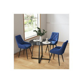 3-Piece Dining Table Set of Velvet Dining Chairs and Tempered Glass Round Table - thumbnail 3