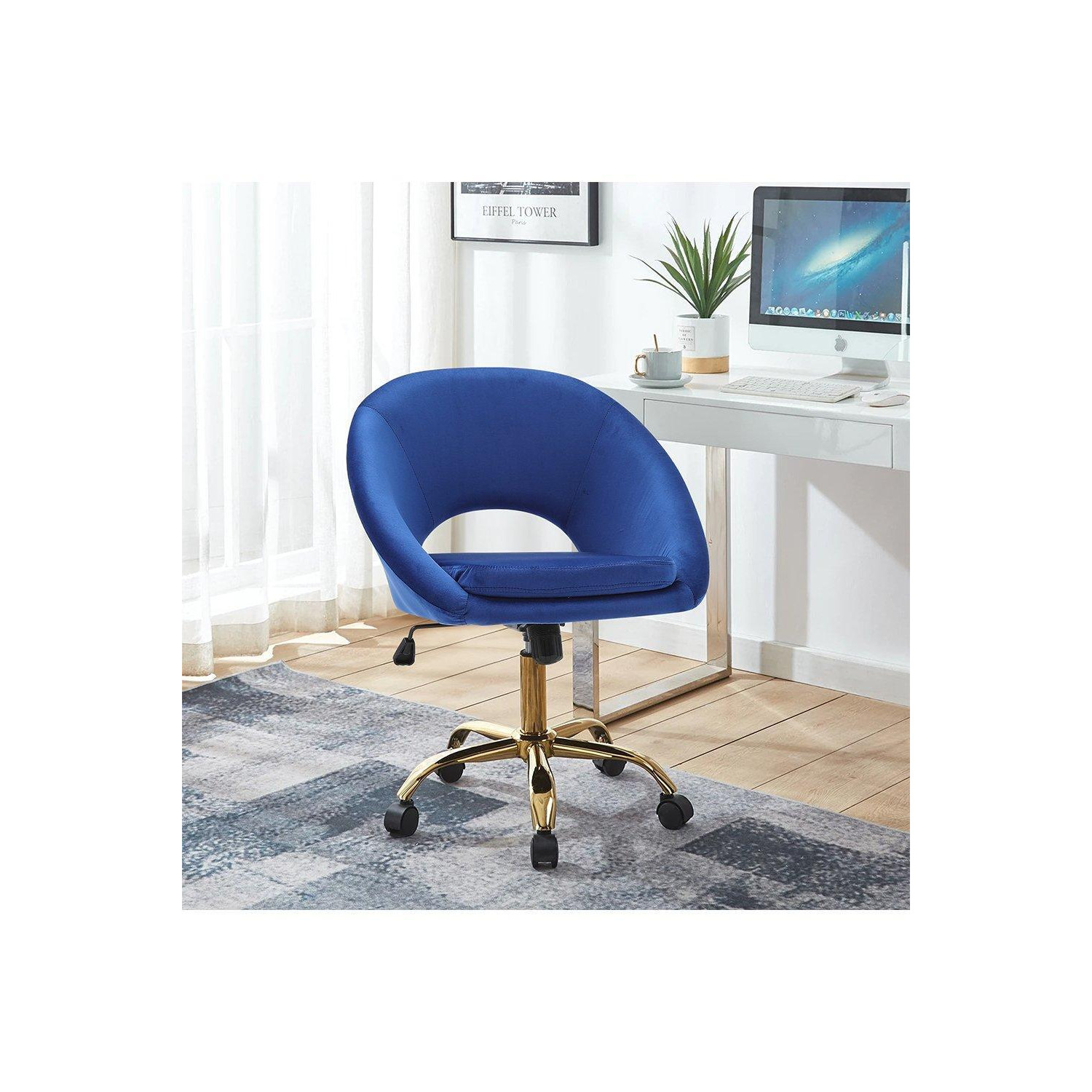 Blue Velvet Swivel Office Chair Height Adjustable for Home Office - image 1