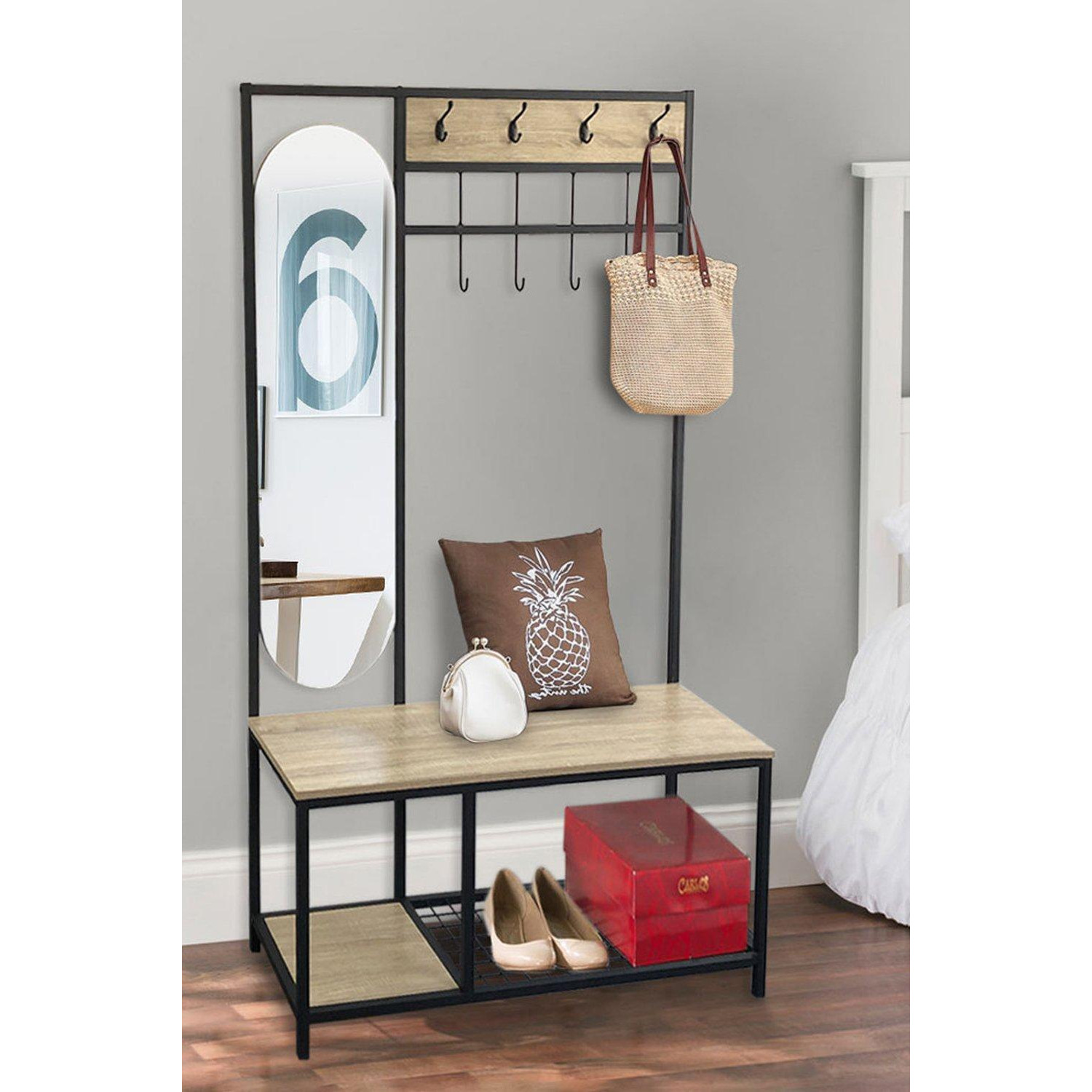 Coat Rack with Shoe Bench and Mirror - image 1