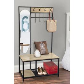 Coat Rack with Shoe Bench and Mirror