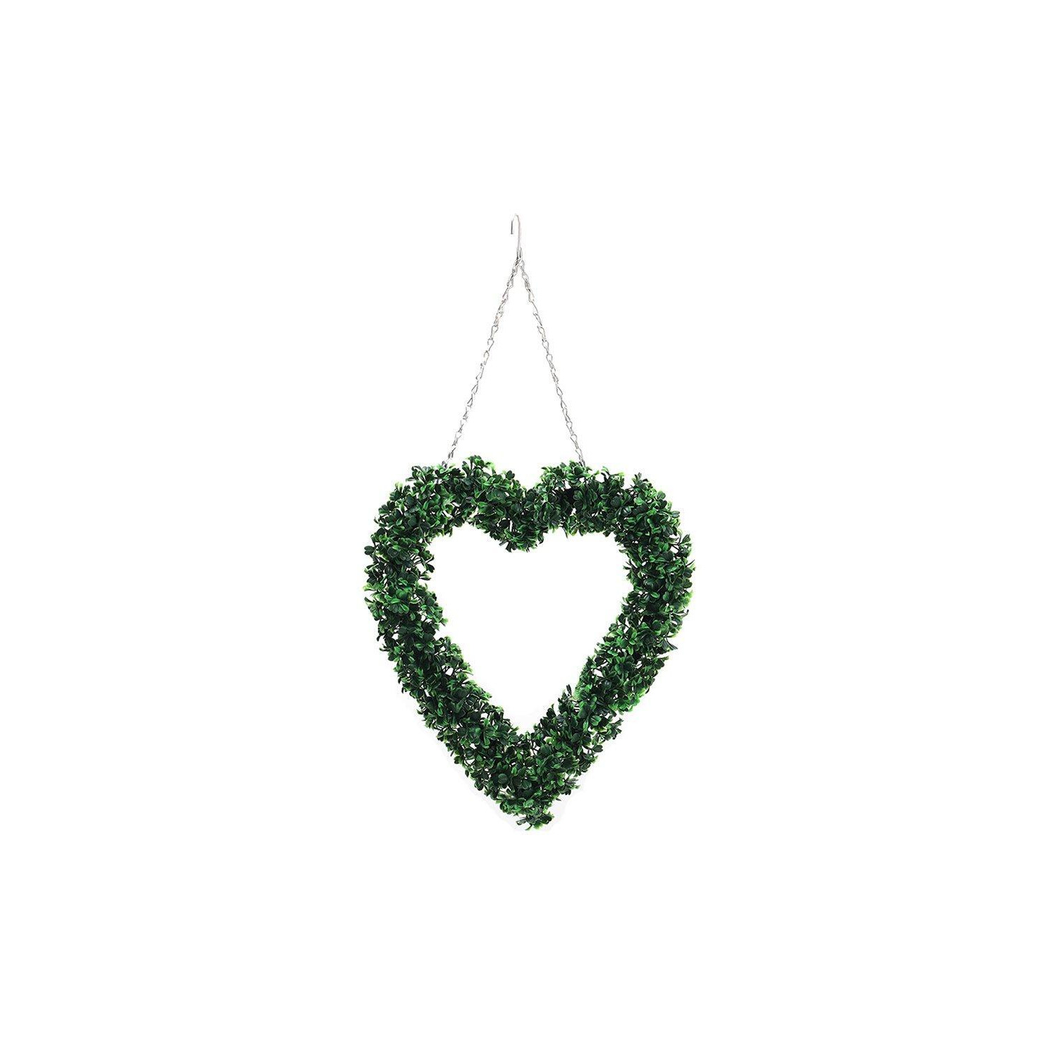 Artificial Boxwood Green Leaves Heart Wreath Decoration - image 1