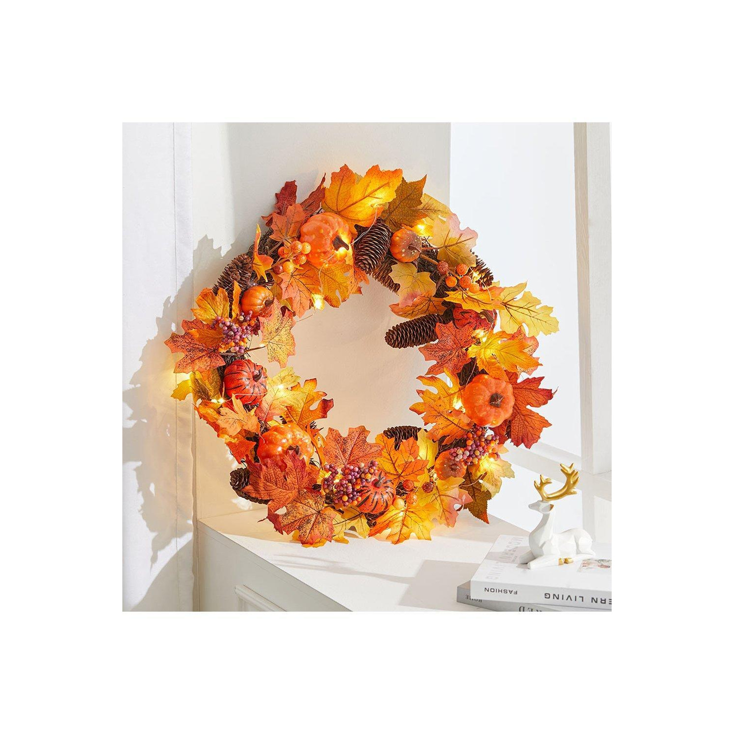 Rustic Faux Maple Leaves Halloween Autumn Decoration with Lights - image 1