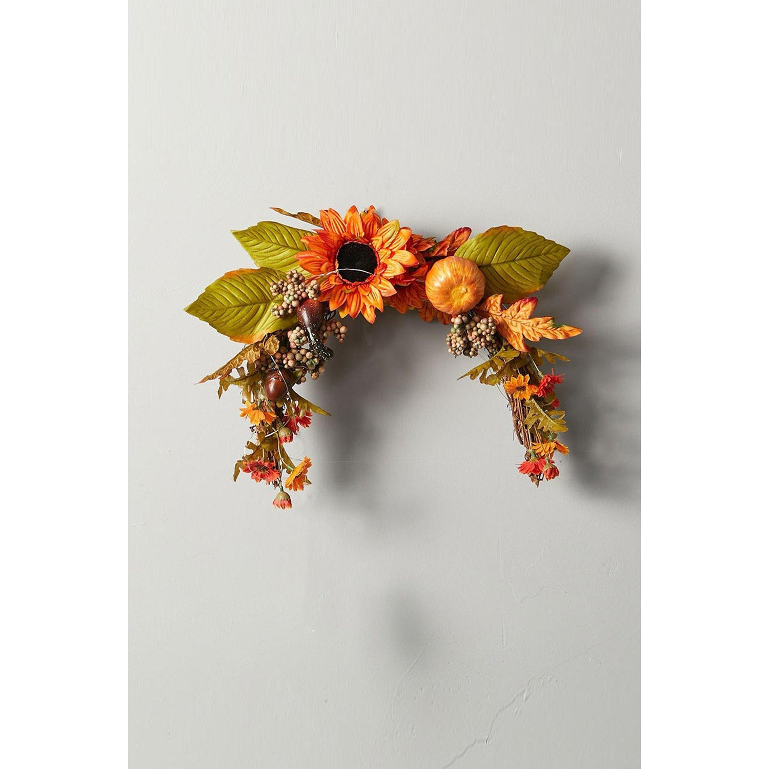 Artificial Sunflower Swag Wreath with Pumpkins for Halloween Hanging Decoration - image 1