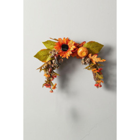 Artificial Sunflower Swag Wreath with Pumpkins for Halloween Hanging Decoration