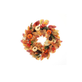Front Door Maple Leaf Wreath with White Orange Pumpkins Halloween Decoration - thumbnail 1