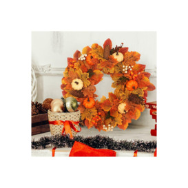 Front Door Maple Leaf Wreath with White Orange Pumpkins Halloween Decoration - thumbnail 3