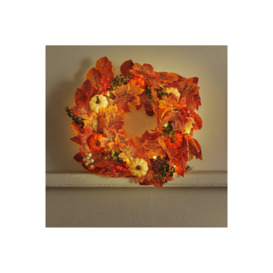 Front Door Maple Leaf Wreath with White Orange Pumpkins Halloween Decoration - thumbnail 2