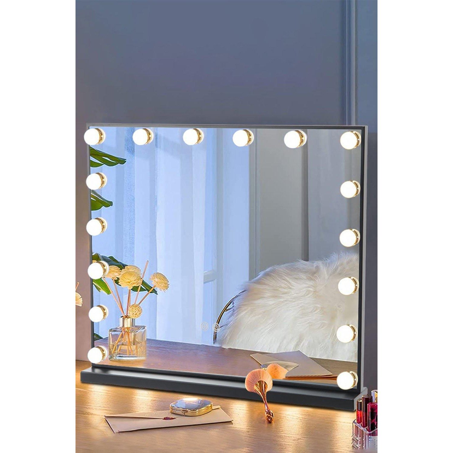 3 Colors Smart Touch Control Large Hollywood Makeup Mirror, 62*52cm - image 1