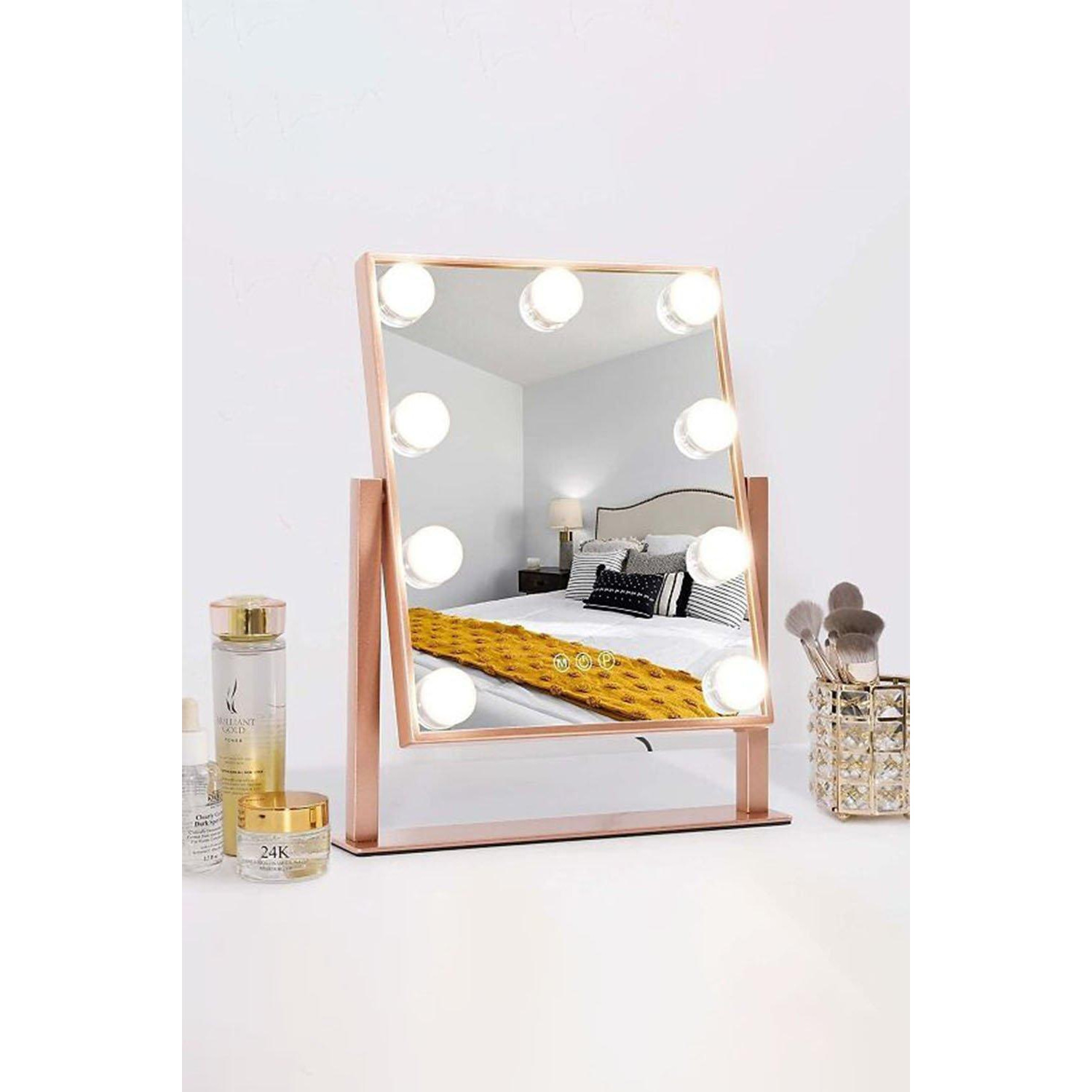 Touch Control Design Hollywood Vanity Tabletop Mirror with 9 LED Light Bulbs ,30.5*35.5cm - image 1