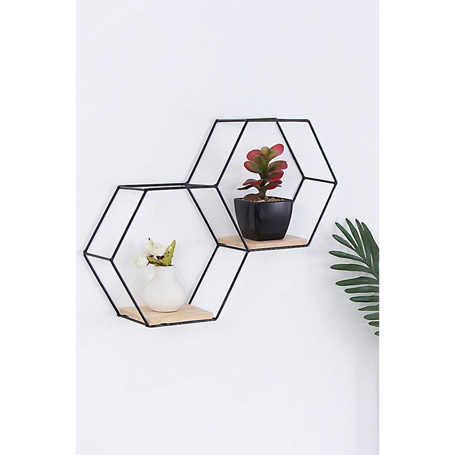 Modern Hexagon Wall Shelf with Iron Frame - image 1