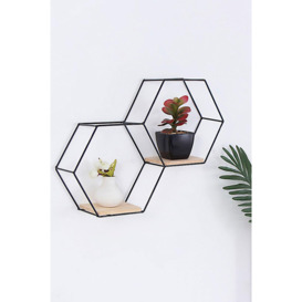 Modern Hexagon Wall Shelf with Iron Frame - thumbnail 1