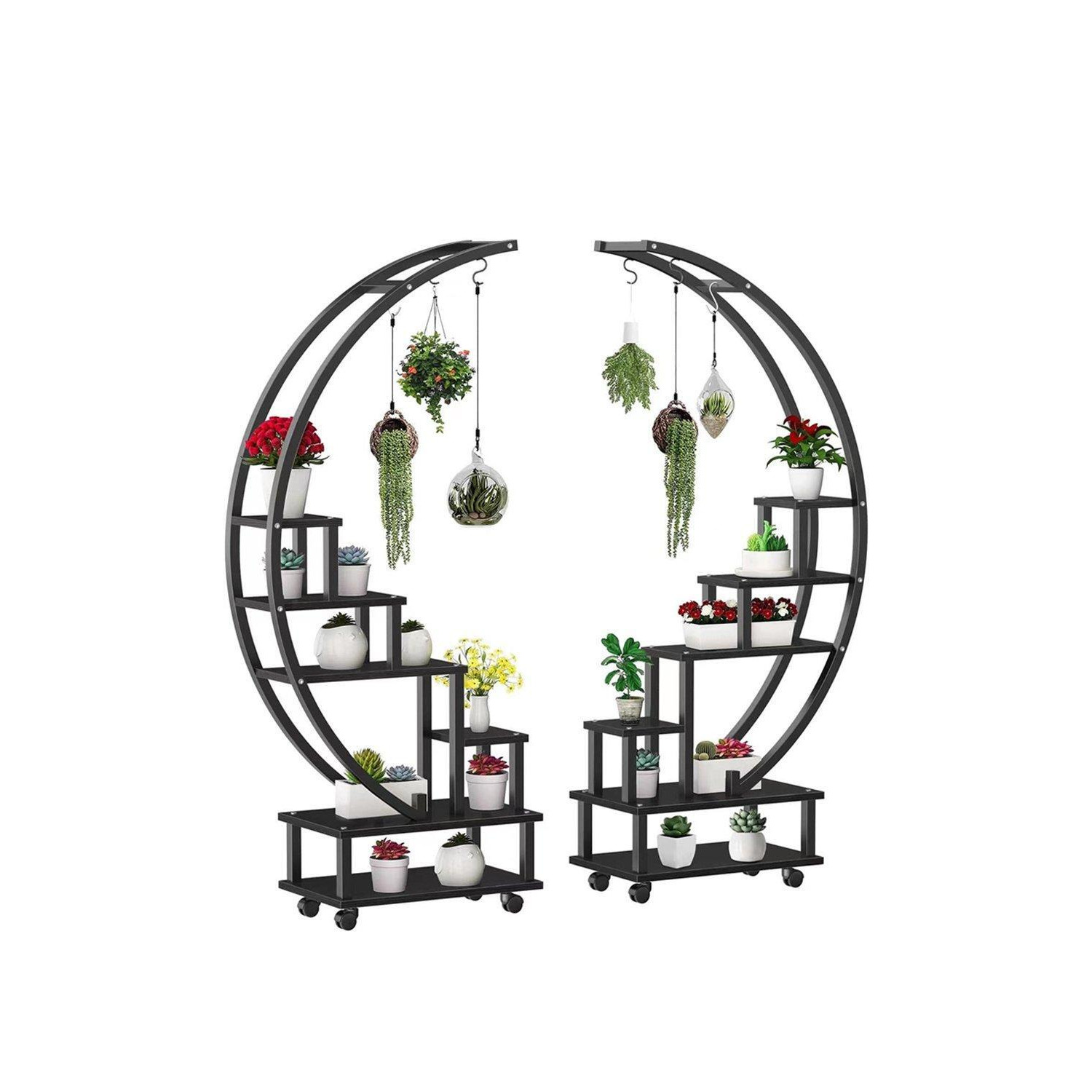 2pcs Half-Moon-Shaped Plant Stand Display Shelf with Wheels - image 1