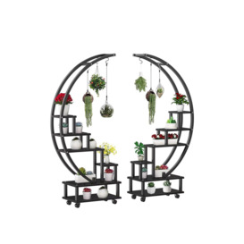 2pcs Half-Moon-Shaped Plant Stand Display Shelf with Wheels - thumbnail 1