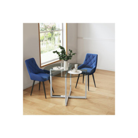 3-Piece Dining Table Set of Velvet Dining Chairs and Tempered Round Glass Table