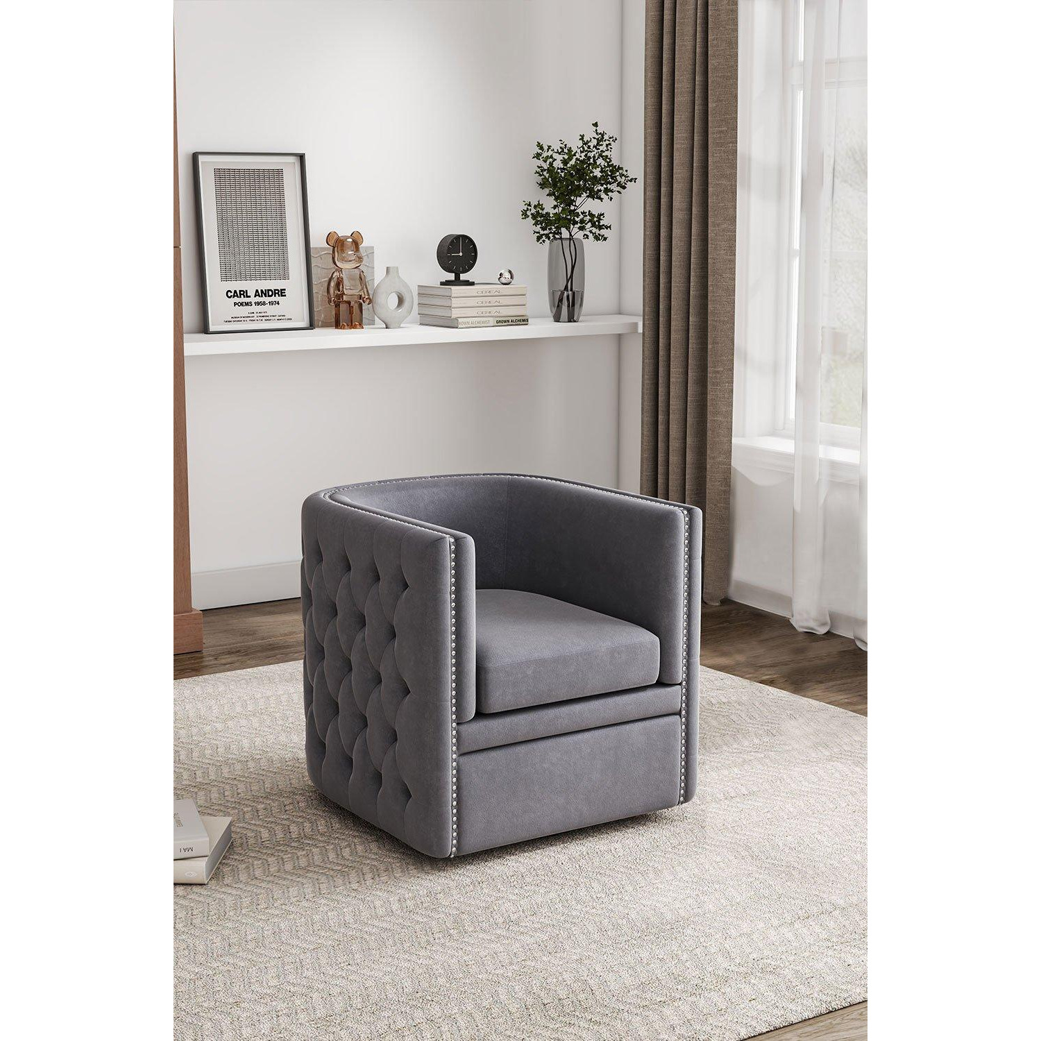 Tufted Velvet Barrel Swivel Accent Chair - image 1
