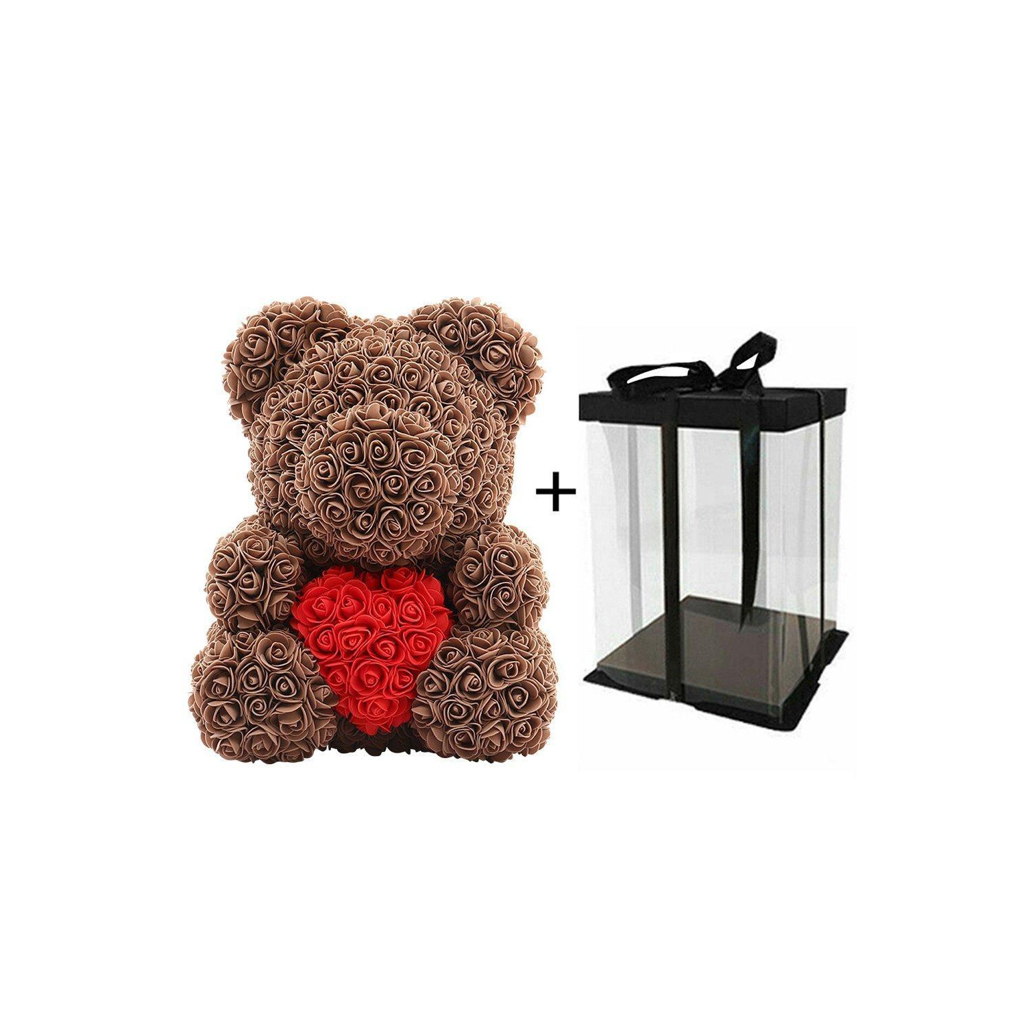 Artificial Rose Heart Teddy Bear with Gift Box - image 1