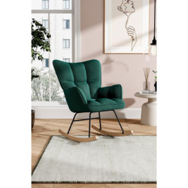 Green Linen Check Tufted Rocking Chair - thumbnail 2
