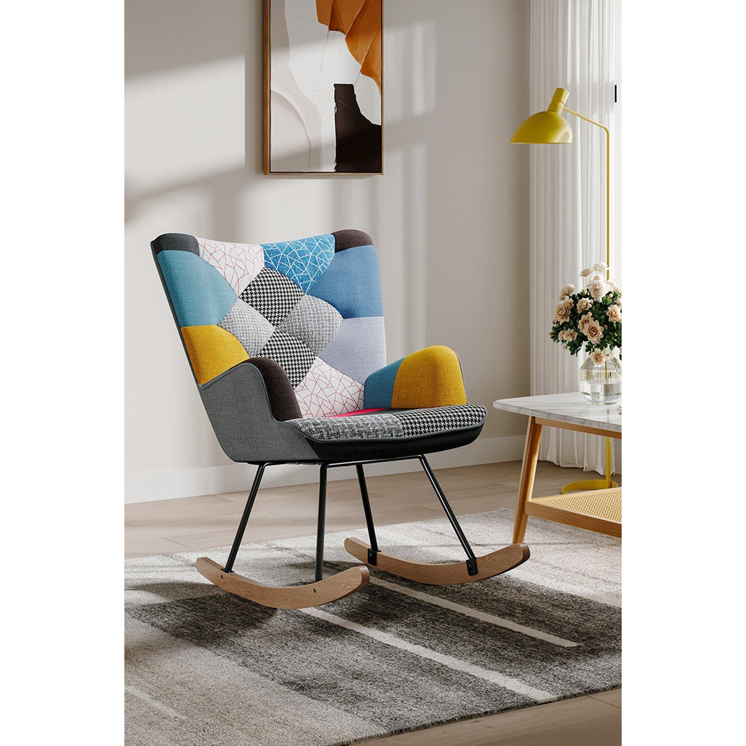 Terry Cloth Colourful Multi-pattern Patchwork Rocking Chair - image 1