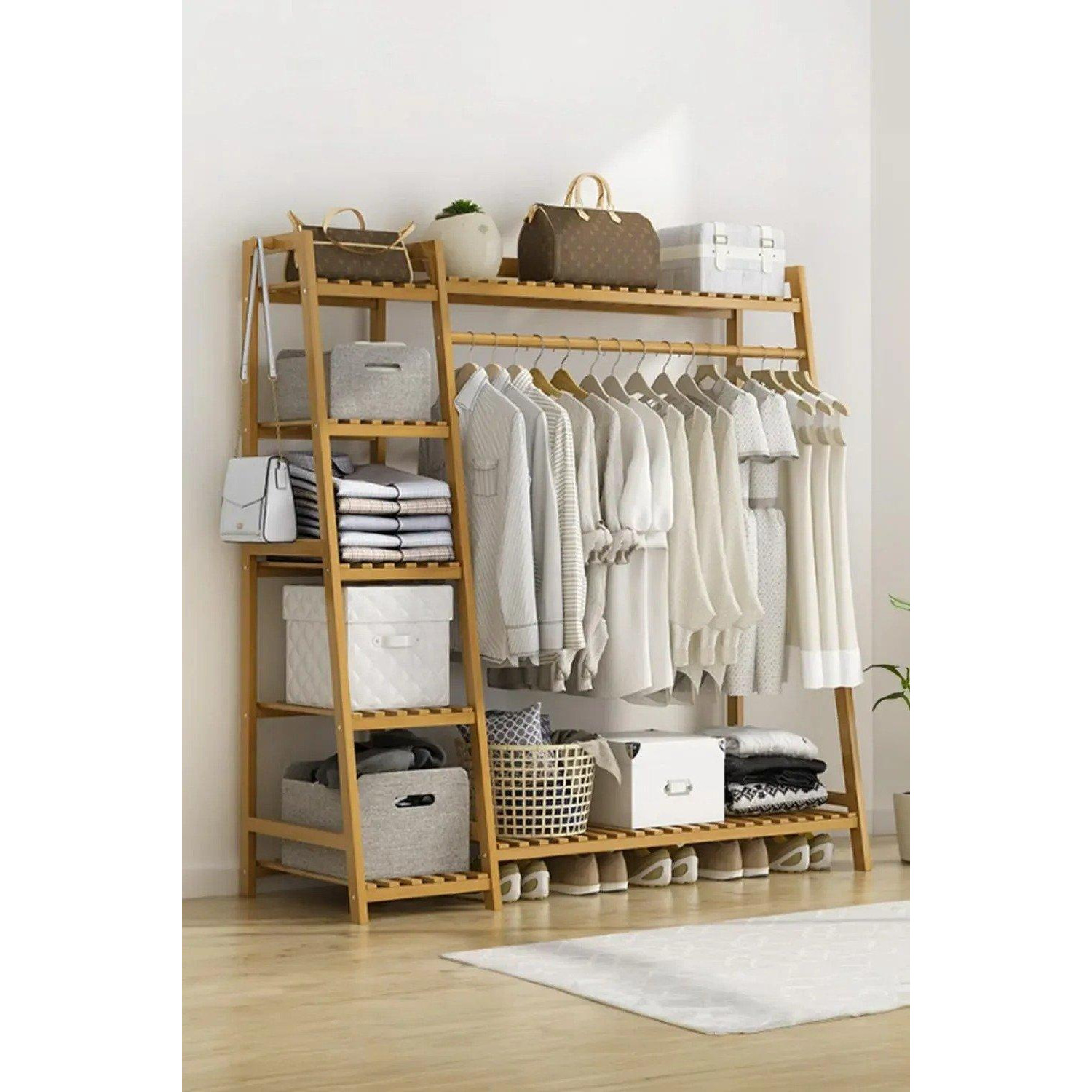 Bamboo Bedroom Garment Clothes Rack Natural 130cm - image 1