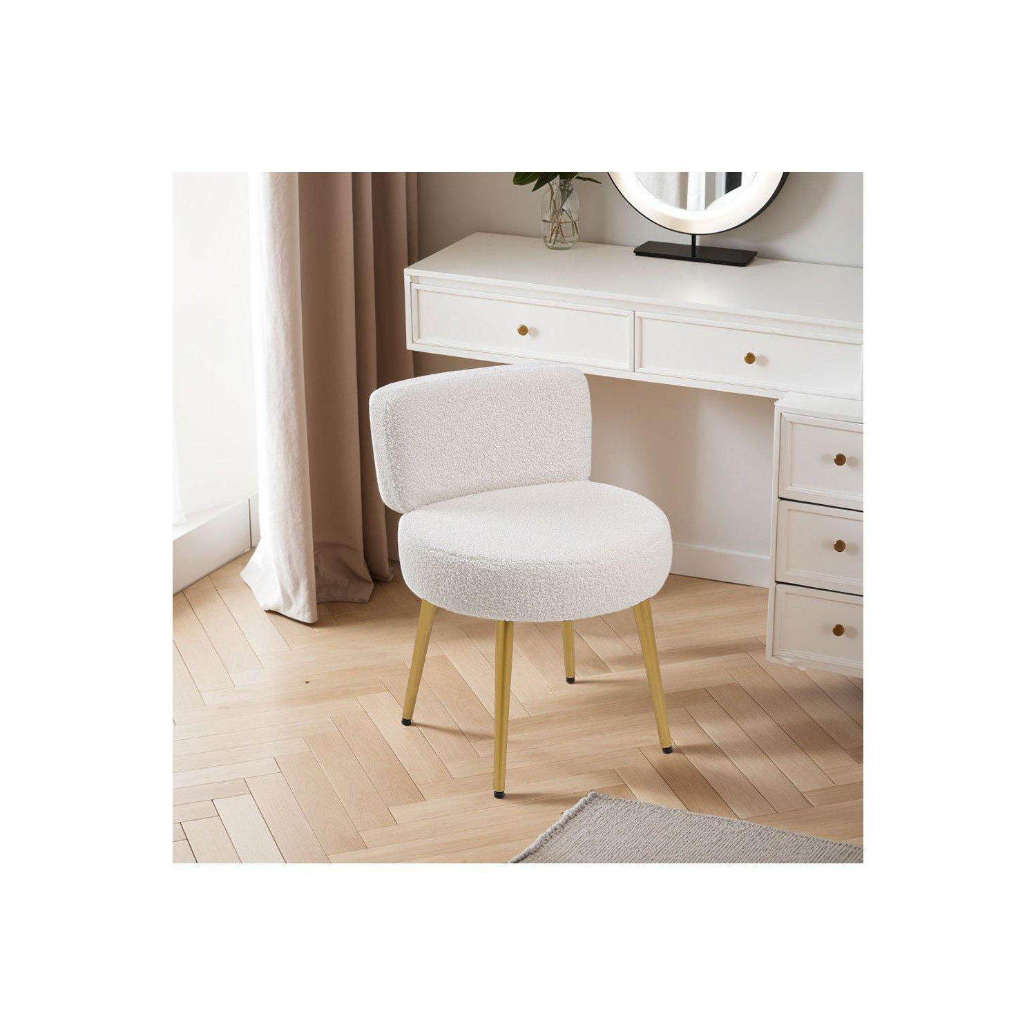 Cream Faux Fur Vanity Stool Chair with Metal Legs - image 1