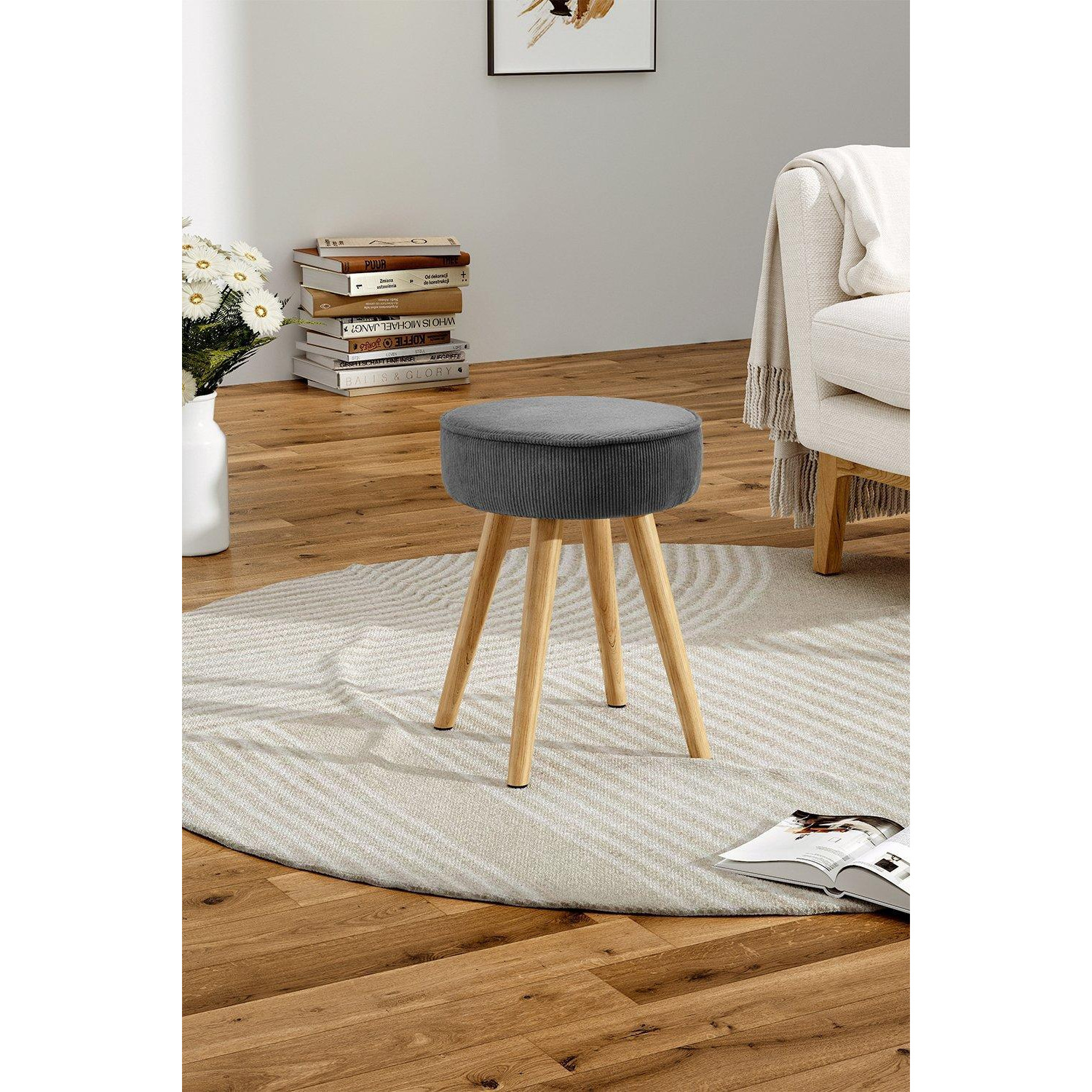 Corduroy Round Footstool Dressing Stool - image 1