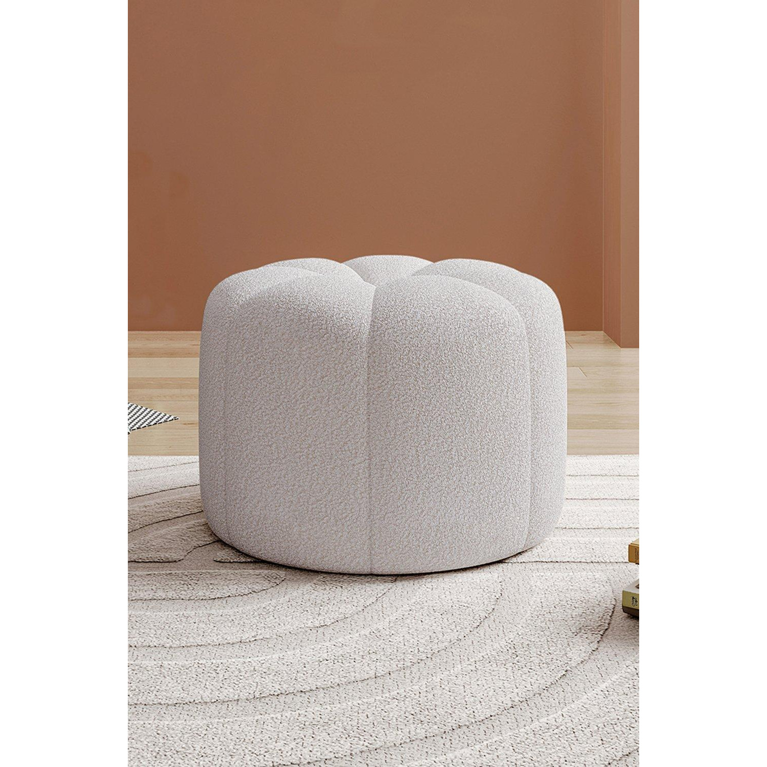 Round Shape Teddy Fabric Footstool - image 1