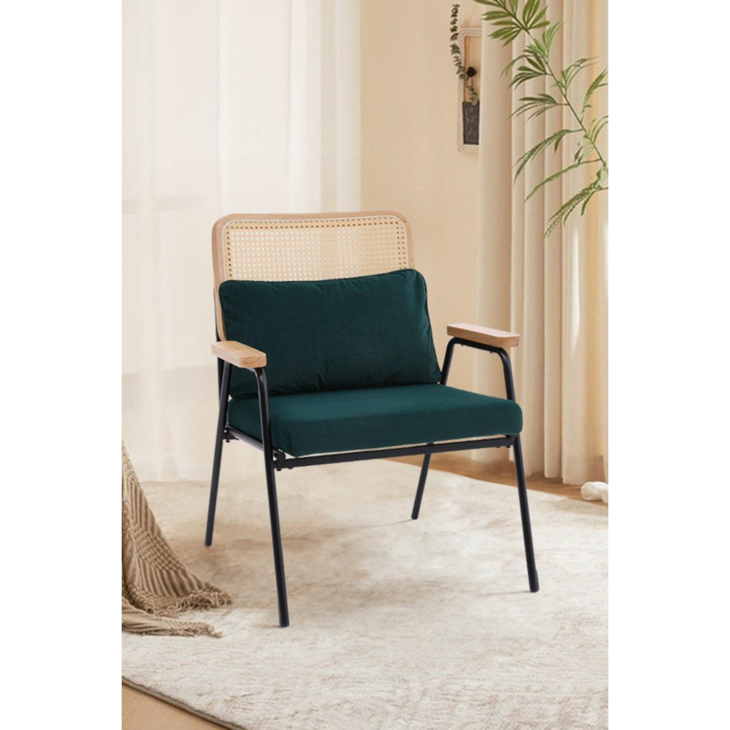 Rattan Back Upholstered Armchair with Metal Legs - image 1