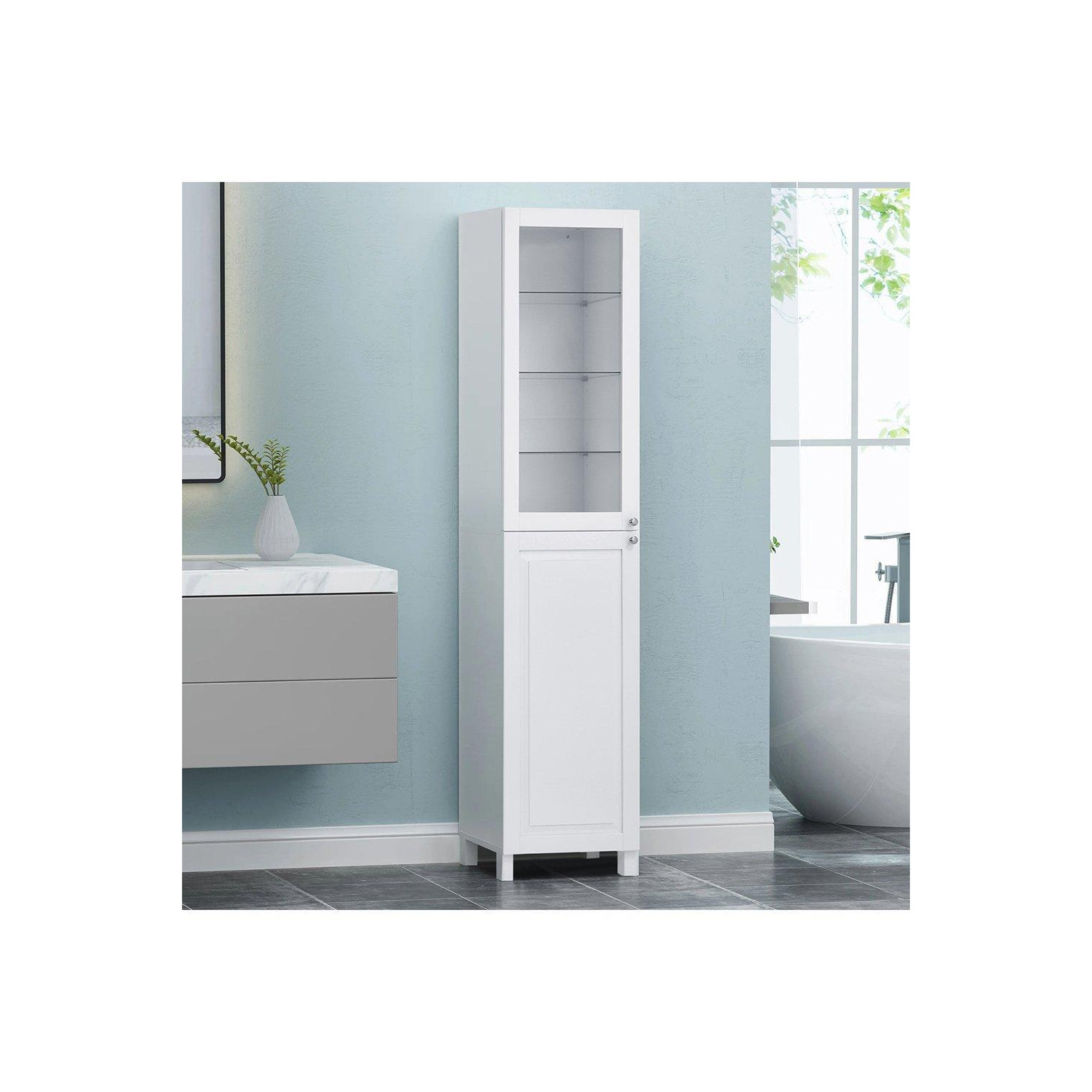 White 2-Door Tall Bathroom Cabinet - image 1