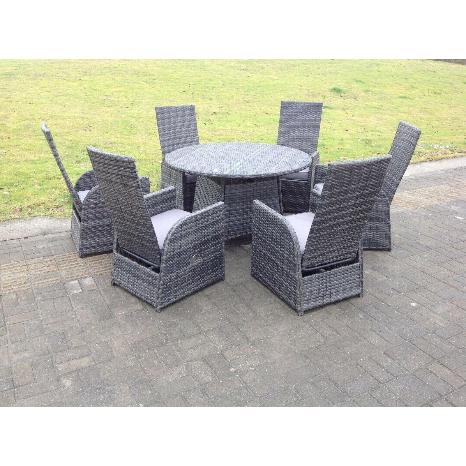 Outdoor Wicker Rattan Garden Furniture Reclining Chair And Table Dining Sets 6 Seater Round Table - image 1