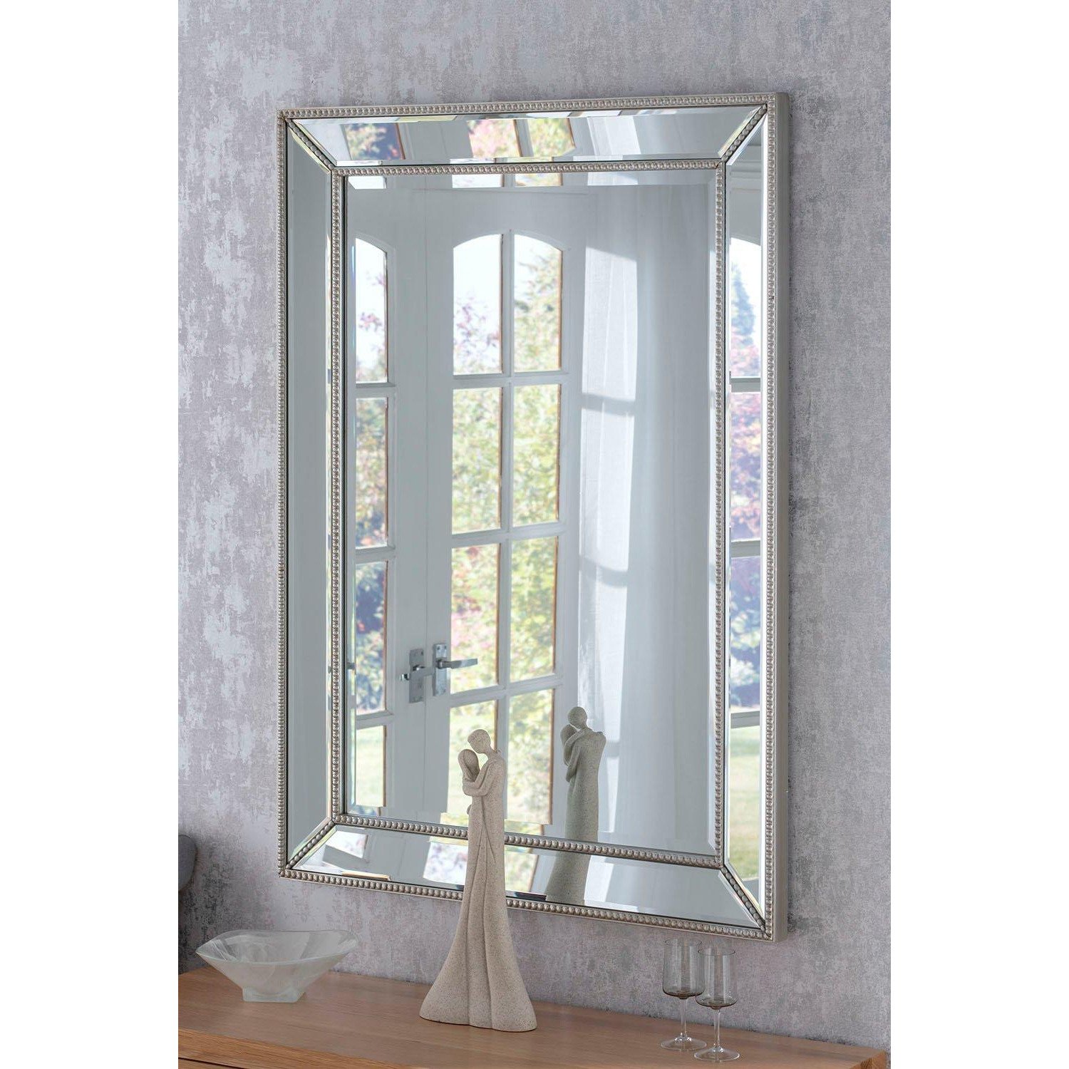 Beaded Angled Silver Mirror 69x94cm - image 1