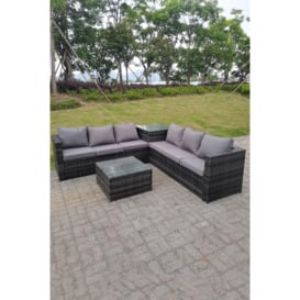 Dark mixed Grey Outdoor Rattan Garden Furniture Set Corner Sofa 2 Tables