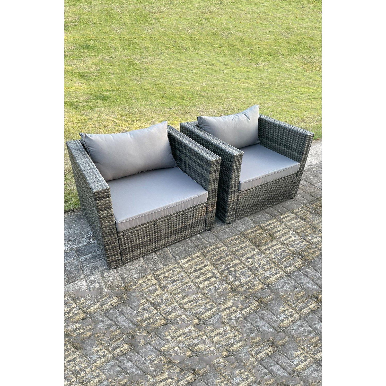 2 PC Outdoor Rattan Single Sofa Chair Garden Furniture - image 1