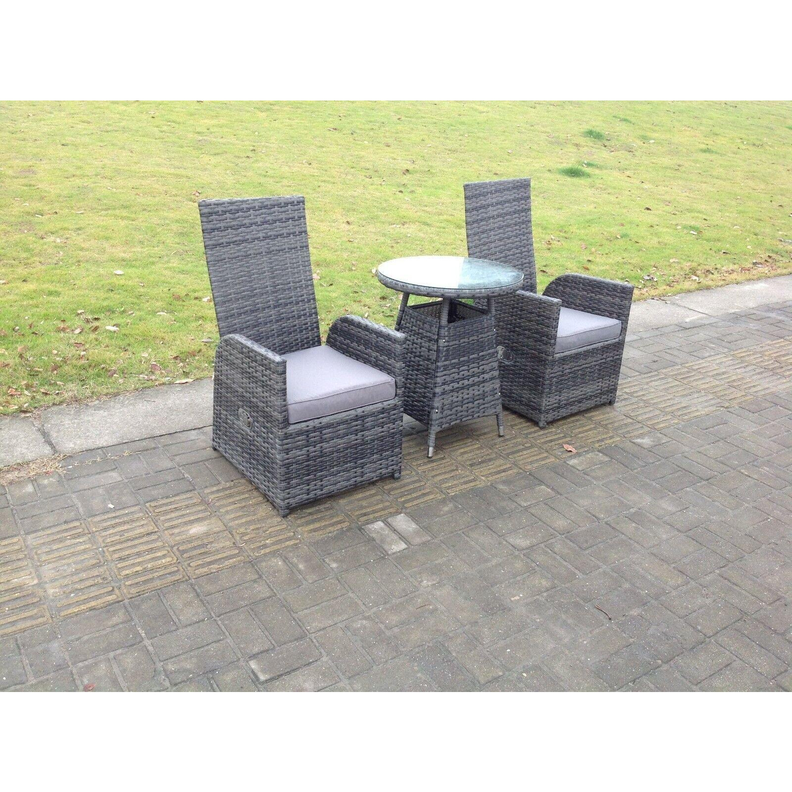 Outdoor Wicker Rattan Garden Furniture Reclining Chair And Table Dining Sets 2 Seater Bistro Round Table - image 1