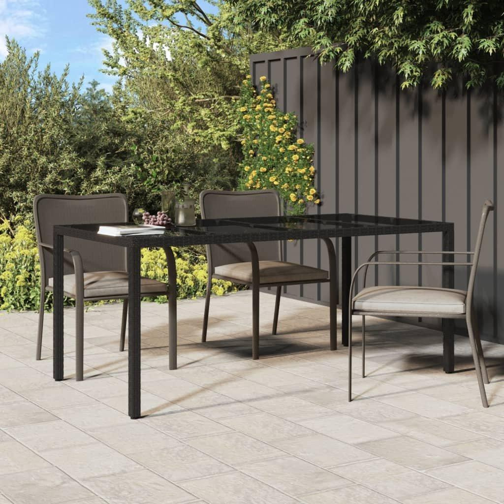 Garden Table Black 190x90x75 cm Tempered Glass and Poly Rattan - image 1