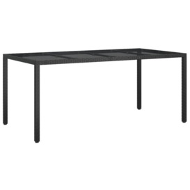 Garden Table Black 190x90x75 cm Tempered Glass and Poly Rattan - thumbnail 3