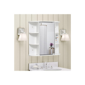 Wall Mount Bathroom Mirror Cabinet Single Door Wall Mounted Storage Cupboard With 6 Shelves Display Organiser Unit - thumbnail 2
