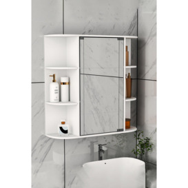 Wall Mount Bathroom Mirror Cabinet Single Door Wall Mounted Storage Cupboard With 6 Shelves Display Organiser Unit - thumbnail 1