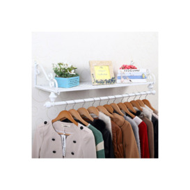 Wall Mounted Metal Clothes Garment Shop Display Rack with Shelf White - thumbnail 3