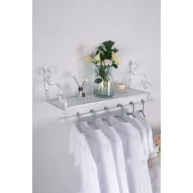 Wall Mounted Metal Clothes Garment Shop Display Rack with Shelf White - thumbnail 1