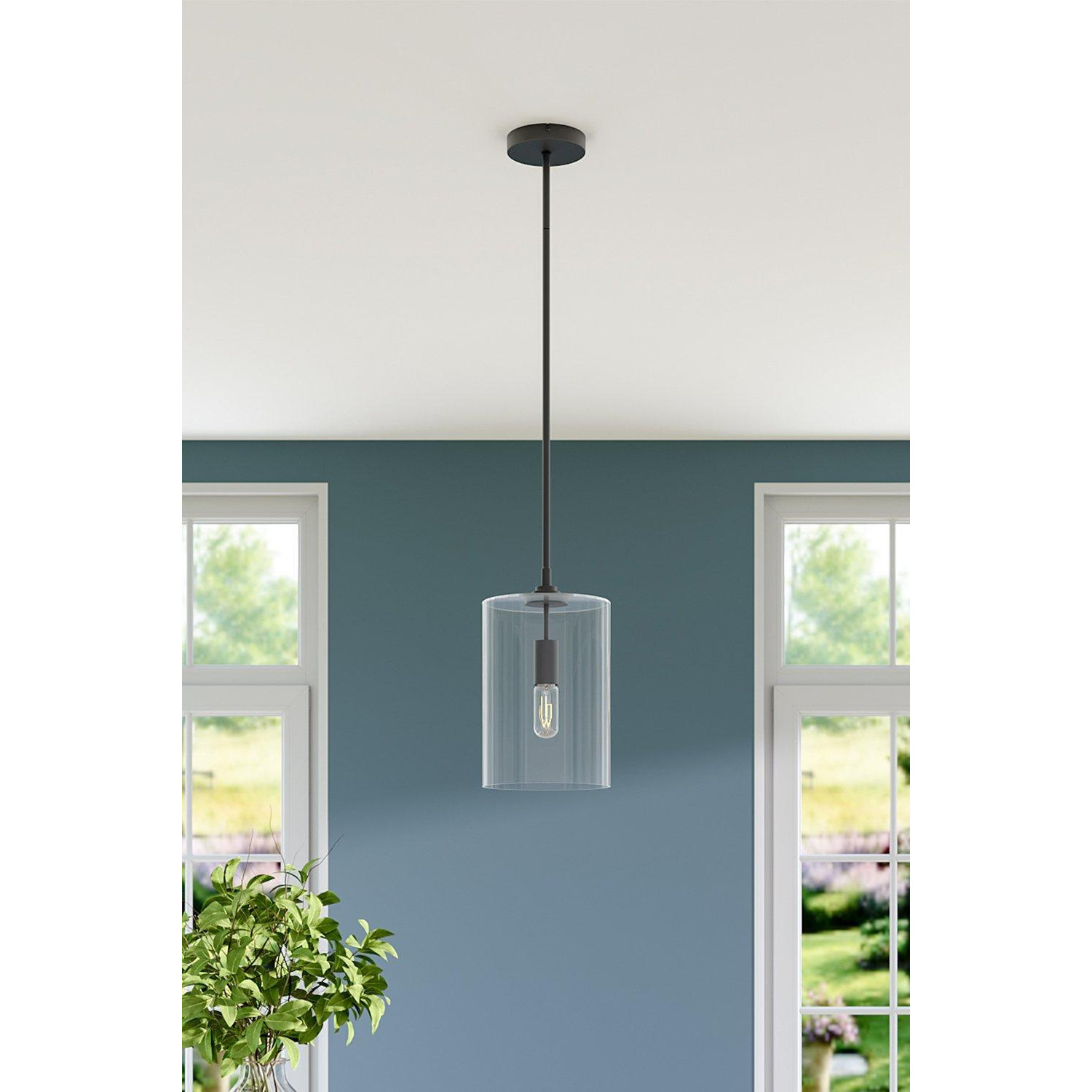 Matte Black 1-Light Pendant with Clear Glass Lampshade - image 1