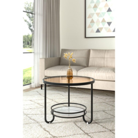 Black Round Glass and Slate Coffee Table 2 Tier
