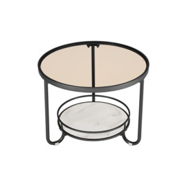 Black Round Glass and Slate Coffee Table 2 Tier - thumbnail 3