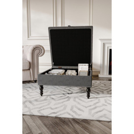 Square Tufted Linen Storage Ottoman Footstool - thumbnail 2