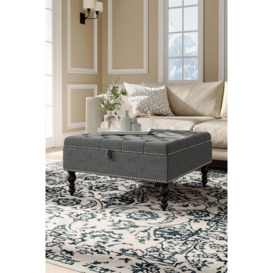 Square Tufted Linen Storage Ottoman Footstool