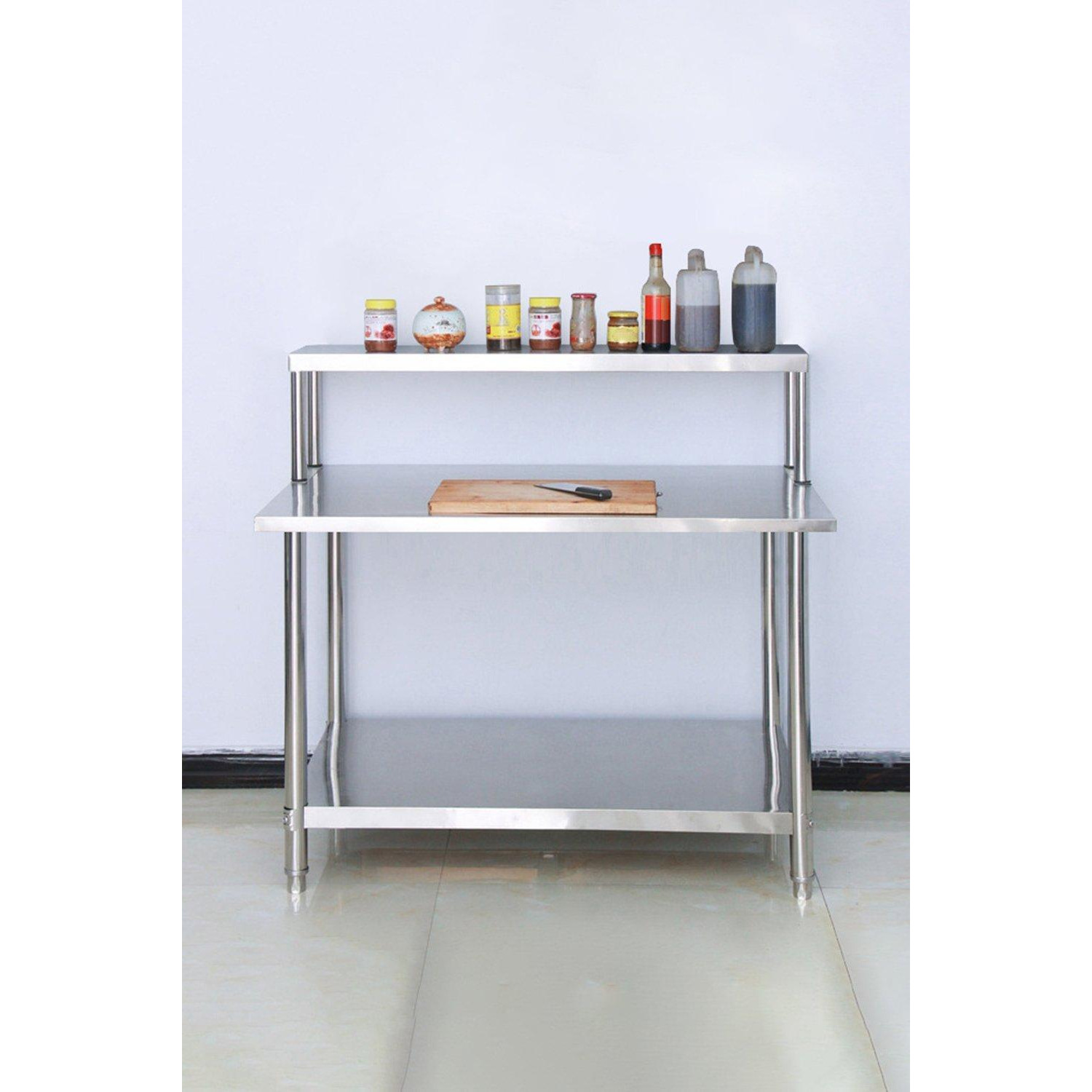 2 Pcs Stainless Steel Kitchen Prep Work Table with Overshelf Worktop Bench - image 1