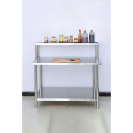 2 Pcs Stainless Steel Kitchen Prep Work Table with Overshelf Worktop Bench - thumbnail 1
