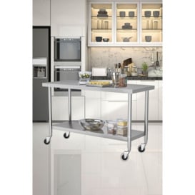2 Tier Commercial Kitchen Prep Worktable with Wheels - thumbnail 1