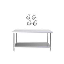 2 Tier Commercial Kitchen Prep Worktable with Wheels - thumbnail 2