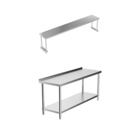 2 Pcs Stainless Steel Kitchen Prep Work Table with Overshelf Worktop Bench - thumbnail 2