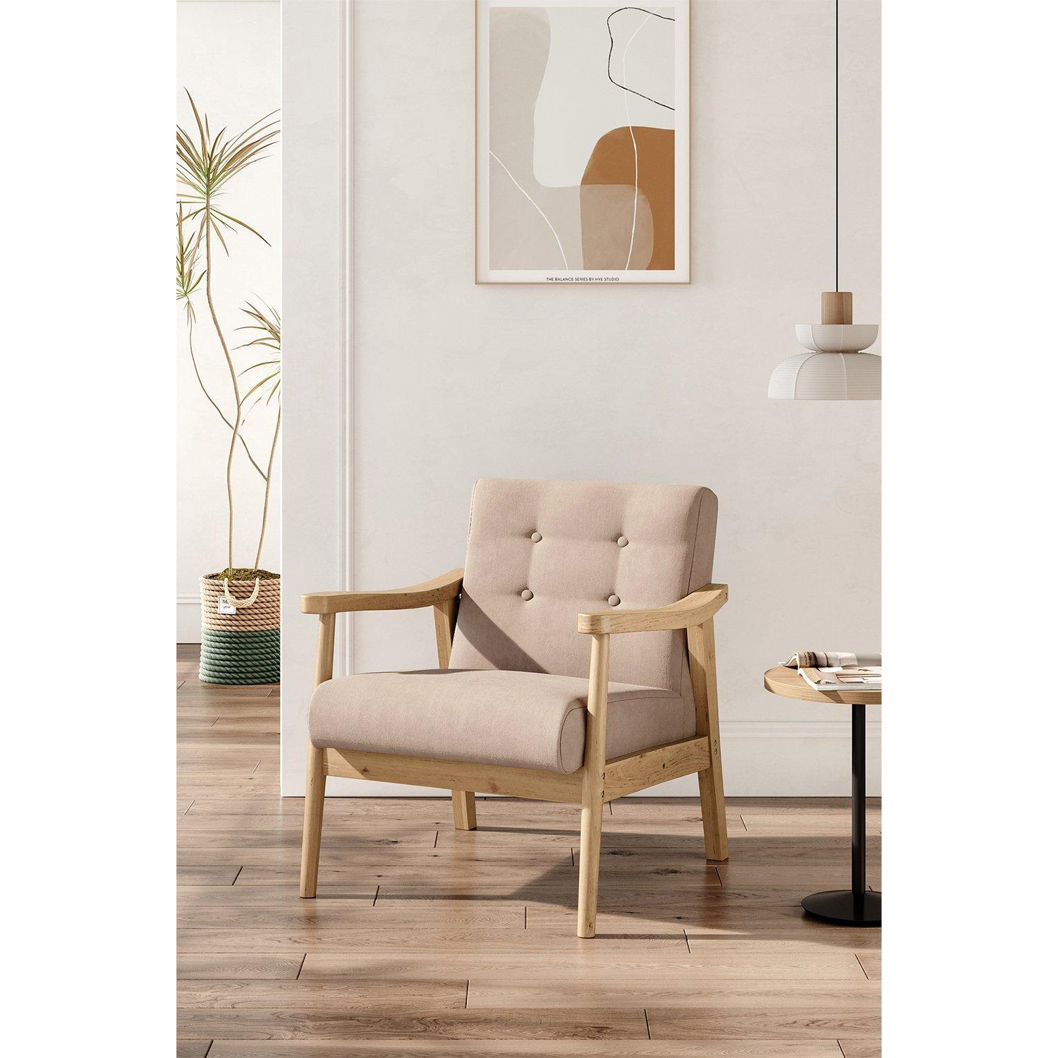 Beige Modern Wood Frame Upholstered Armchair - image 1